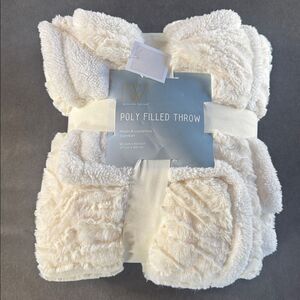 Wayland Square Poly Throw Blanket Cream & White Faux Fur 50x60” NEW